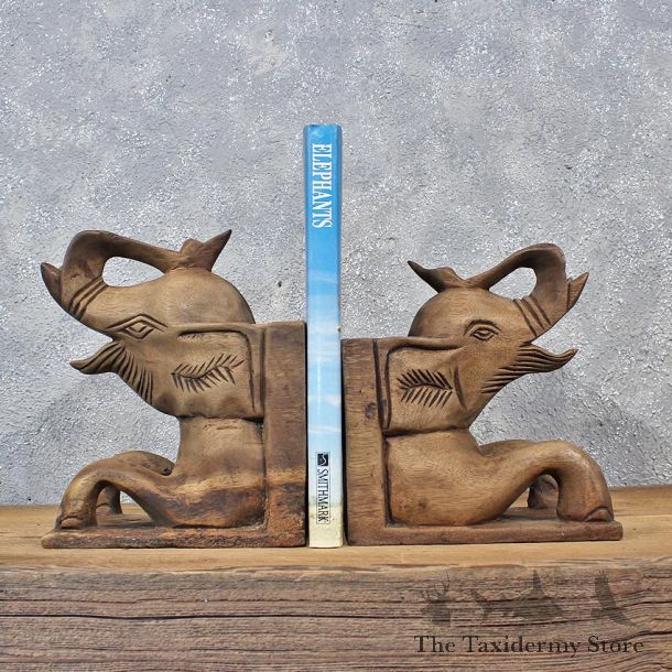 Carved Wooden Elephant Bookends #11979 For Sale @ The Taxidermy Store