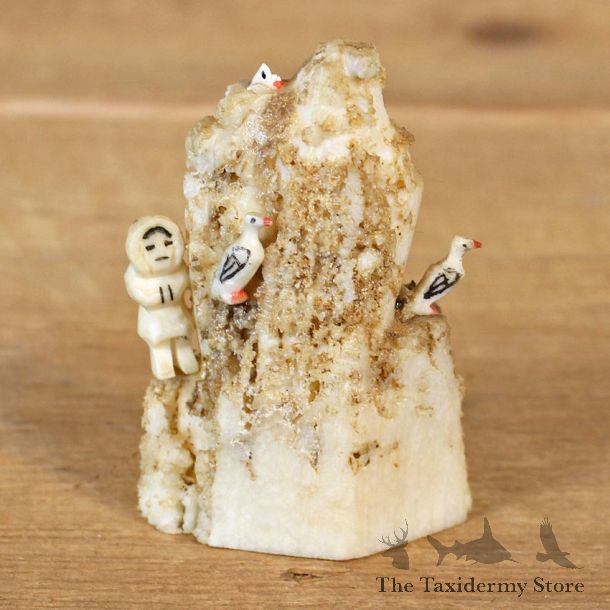 Native Ivory Eskimo & Puffins Figurine #12073 For Sale @ The Taxidermy Store