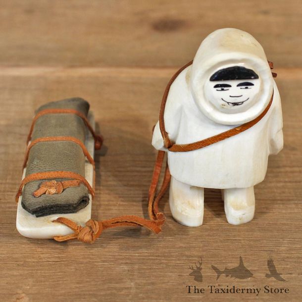 Authentic Native Ivory Eskimo & Sled Figurine #12087 For Sale @ The Taxidermy Store