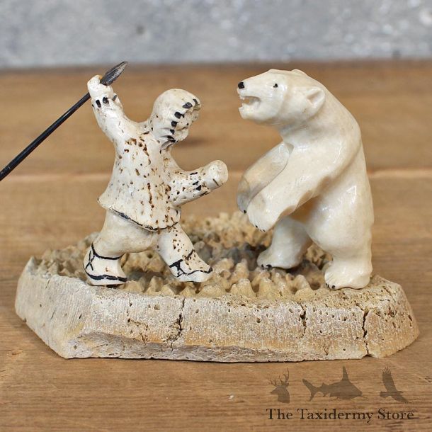Authentic Native Ivory Eskimo & Polar Bear Figurine #12097 For Sale @ The Taxidermy Store